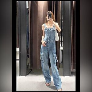 DENIM TRE CARGO JUMPSUIT